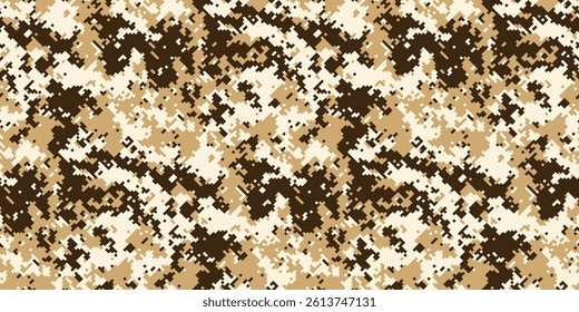 Abstract desert camouflage pattern.  Digital texture in beige, brown, and white. Ideal for backgrounds, textile design, military, or urban themes. Represents concealment, strategy, and adaptability.