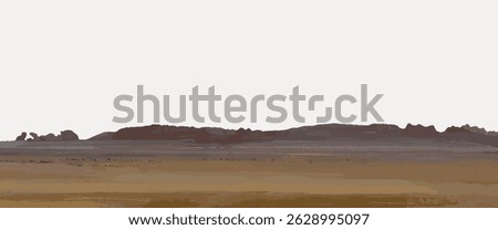 Abstract desert landscape with brown and beige tones. Flat desert scene with minimalistic style. Desert horizon with abstract, earthy colors and shapes. Vintage art illustration vector.