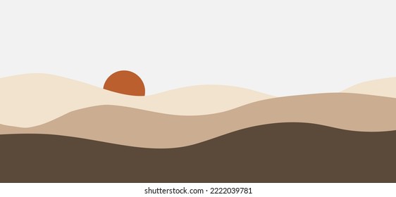 Abstract desert landscape poster. Nature wall decor, contemporary art print, mid century background. Vector illustration