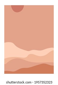 Abstract desert landscape posters. Modern background contemporary boho sun moon mountains minimalist wall decor. Vector