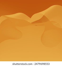 An abstract desert landscape in shades of orange and brown. The image features wavy lines resembling sand dunes, with a gradient effect from light to dark. The overall atmosphere is calm and serene.