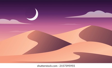 Abstract desert landscape vector background  Night time wallpaper hills  mountain  sand   moon the sky and vibrant gradient color  Landscape graphic design for prints  banner  covers  poster 