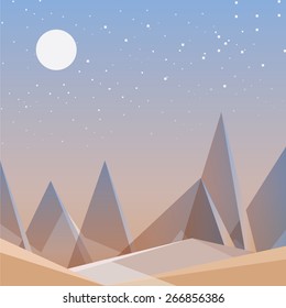 abstract desert landscape wallpaper in triangular geometric composition. Contemporary flat design vector illustration for mobile and web development. Game user interface background. Desktop wallpaper