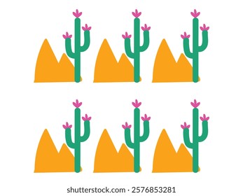 Abstract desert mountain with cactus plant vector illustration