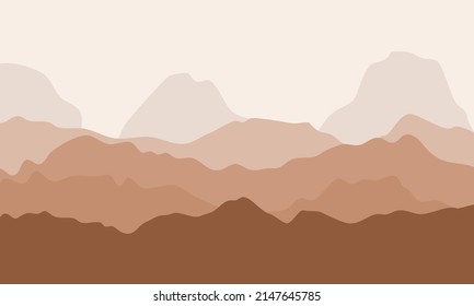 Abstract desert mountains background. Vector illustration with brown mountain range landscape. Calm peaks silhouette