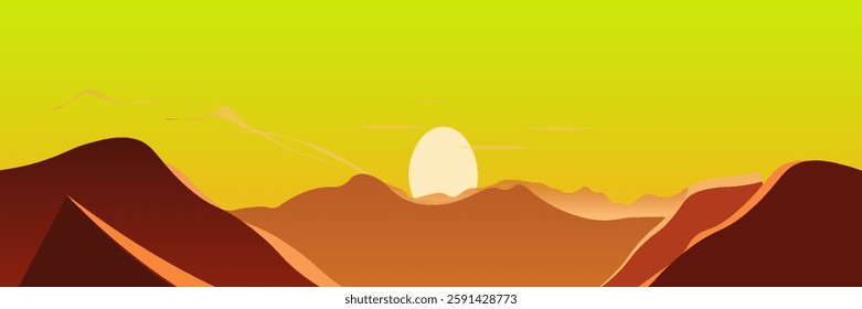Abstract desert natural landscape. Sunset over the sand of the dune hills. Vector illustration