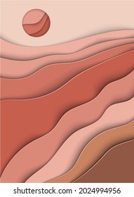 Resumen de fondo de verano desierto con olas de papel para banner, invitación, afiche o diseño de sitio web. Estilo de corte de papel, copia de efecto 3d, espacio para texto, ilustración vectorial
