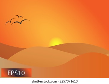 Abstract desert and sun landscape in minimalist trendy style. Vector background in terracotta colors for overlays, posters, flyers, social events. Art prints.
