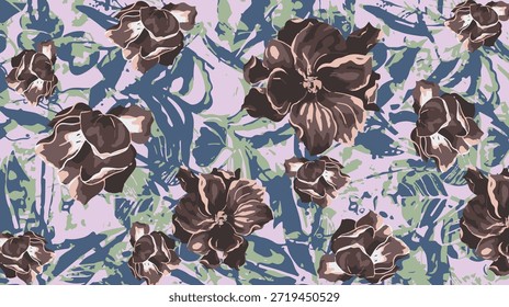 abstract design, all-over seamless pattern with illustration in brown and blue color, digital image printing factory or background image.