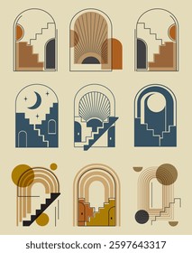 Abstract design Arabian simple element collection. Architecture minimal linear badge and emblem set