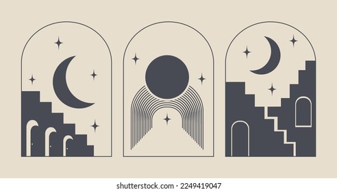 Abstract design architecture logo template with mystic elements. Modern minimal linear badge and emblem