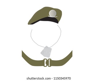 Abstract design with Army elements on white background - Hat, metal indentity tag and belt