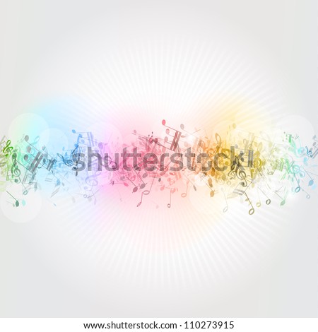 Abstract design background with colourful music notes