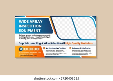 o design abstrato do modelo de banner com exemplo de título é o equipamento de inspeção de matriz larga. combinação de gradiente azul e laranja no fundo branco