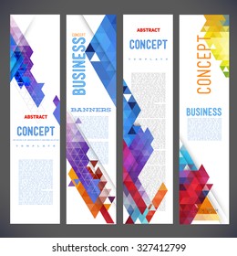 Abstract design banners vector template design, brochure, element, page, leaflet, with colorful geometric triangular backgrounds, logo and text separately. 