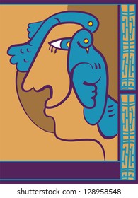 Abstract Design with Birds and Smiling Face