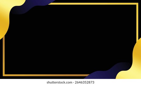 abstract design with black center, gold frame, and wavy gold-blue edges, featuring a modern layout ideal for banners, social media graphics, ads, and elegant digital presentations.