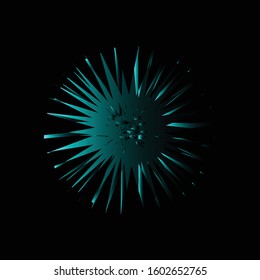 the abstract design of a black circle with mint coiled spines and black background