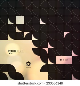 Abstract design with black geometric shapes, your text and colorful bokeh effects background Eps 10 stock vector illustration 