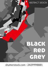 Abstract design. Black, red and grey vertical geometric abstraction. Vector graphic pattern