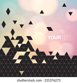 Abstract design with black triangles, your text and colorful bokeh effects background  Eps 10 stock vector illustration 