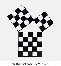 Abstract design with black and white checkerboard pattern. Checkerboard squares create a geometric, modern look. Black and white theme is striking and bold. Vintage illustration isolated, vector.