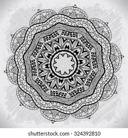 Abstract design black white element. Round mandala in vector. Graphic template for your design. Circular pattern.