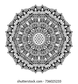 Abstract design black white element. Round mandala in vector. Graphic template for your design. Circular pattern.