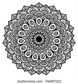  Abstract design black white element. Round mandala in vector. Graphic template for your design. Circular pattern.