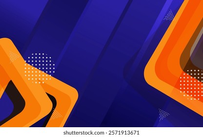 An abstract design with a blue background, orange geometric shapes, and dotted patterns, creating a modern and dynamic visual aesthetic.
