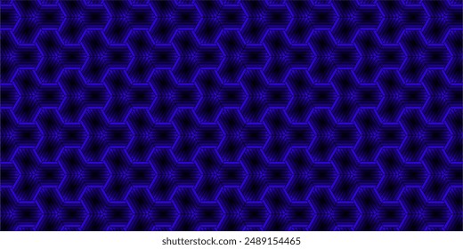 Abstract Design. Blue carbon fiber hexagon Pattern. Abstract Sublimation Design. Technological honeycomb background. Honey Blue Black Texture. Seamless pattern of Blue illuminating hexagons