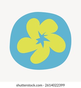 Abstract design with a blue circle and yellow flower shape. Simple, modern abstract art. Blue and yellow abstract design, perfect for modern decor. Flower illustration vector.