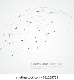 Abstract design with blue compound lines and dots. Vector connect background