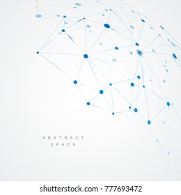 Abstract design with blue compound lines and dots. Vector connect background.