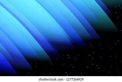 Abstract design - blue glowing wave,  fantasy energy and light motion on a starry background. Vector illustration.