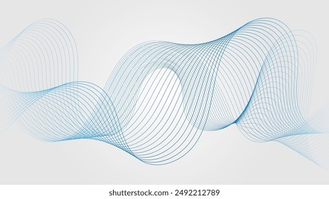 abstract design with blue lines on a light gray background.