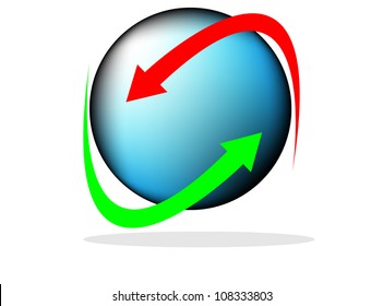 Abstract design, blue sphere and arrow