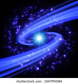 Abstract design - Blue Spiral Vortex with Stars. Vector illustration on black background.