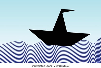 Abstract design of boat on a sea , vector art illustration