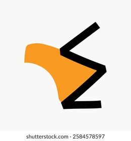 Abstract design with bold black lines and a vibrant orange shape. Geometric and modern art style. Black lines and orange shape create dynamic contrast. Memphis shape vector illustration.
