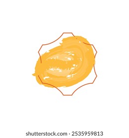 an abstract design with a bold, brushstroke shape in a warm yellow-orange color. 
