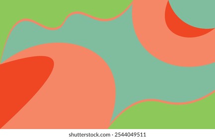 Abstract design with bright dark colors of light green, light blue, peach and dark orange with curved lines, suitable for prominent wallpaper or web banner