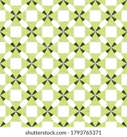 Abstract design. Bright geometric background. Seamless pattern with white, green and gray triangles and squares. Vector illustration.