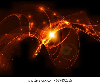 Abstract design - bright wave shape on black background.