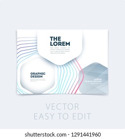 Abstract design brochure in modern style, creative catalog, flyer in A4 with colourful geometric lines for branding, presentation, marketing kit. Business vector cover