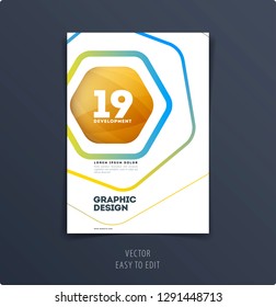 Abstract design brochure in modern style, creative catalog, flyer in A4 with colourful geometric lines for branding, presentation, marketing kit. Business vector cover
