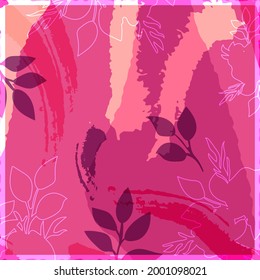 Abstract design with brush strokes and floral ornament for silk shawl, hijab, headscarf and other textiles.