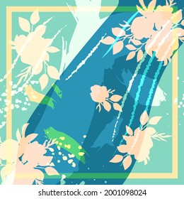 Diseño abstracto con pinceladas y adornos florales para chales de seda, hijab, pañoleta y otros textiles.