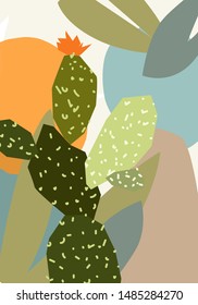 Abstract design with cactus and abstract shapes. 
