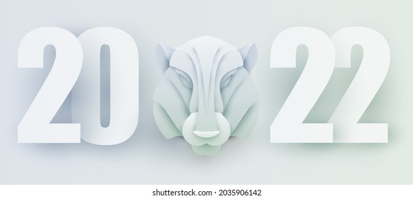 Abstract design for chinese new year 2022. Concept background with tiger head for banner, card, poster in geometric paper cut style. Creative holiday vector illustration.